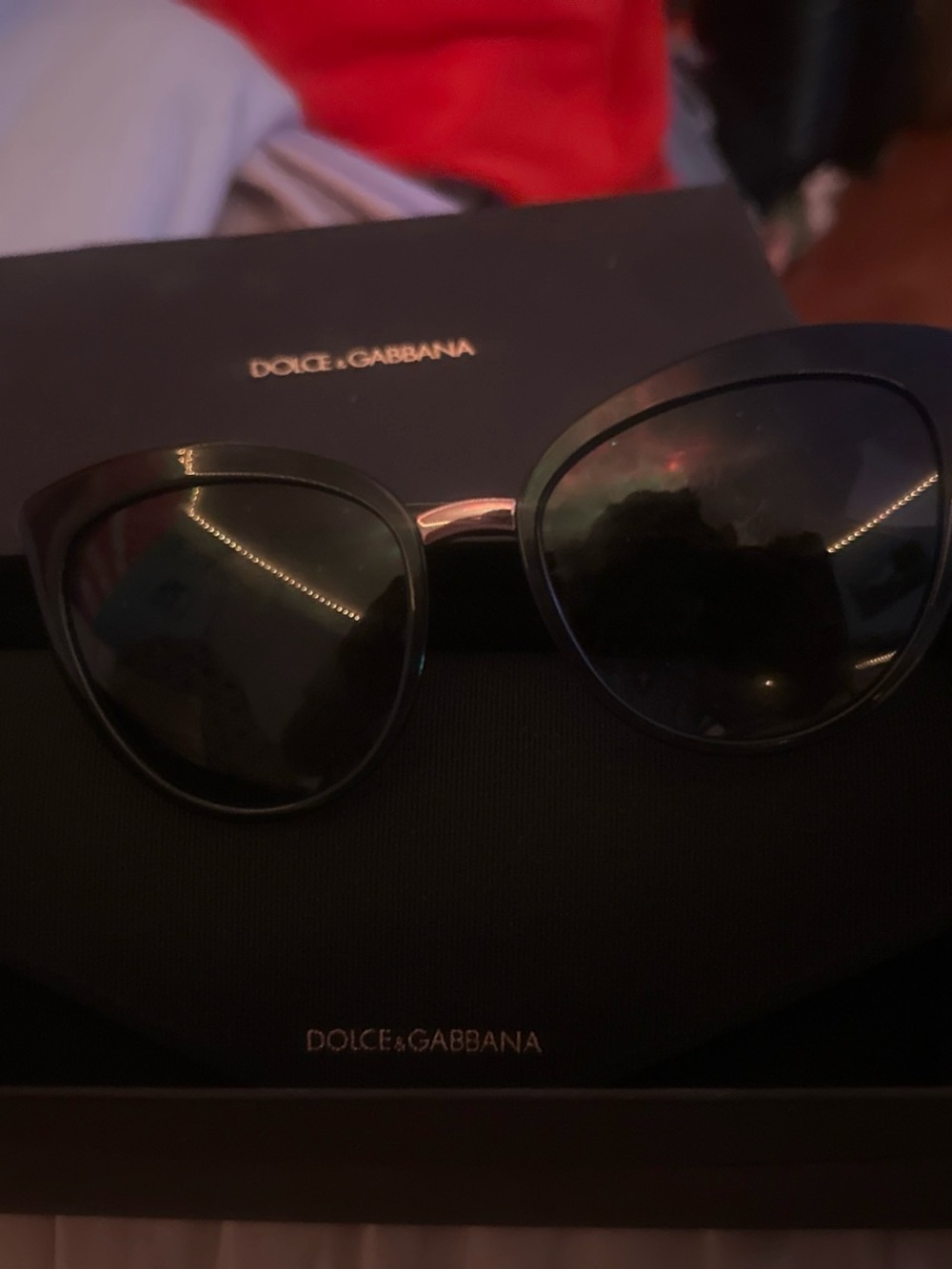 Dolce & Gabbana Black Cat-Eye Sunglasses with Gold Bridge
